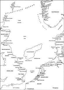 kaartje met EastAnglia, Nederland en Antwerpen